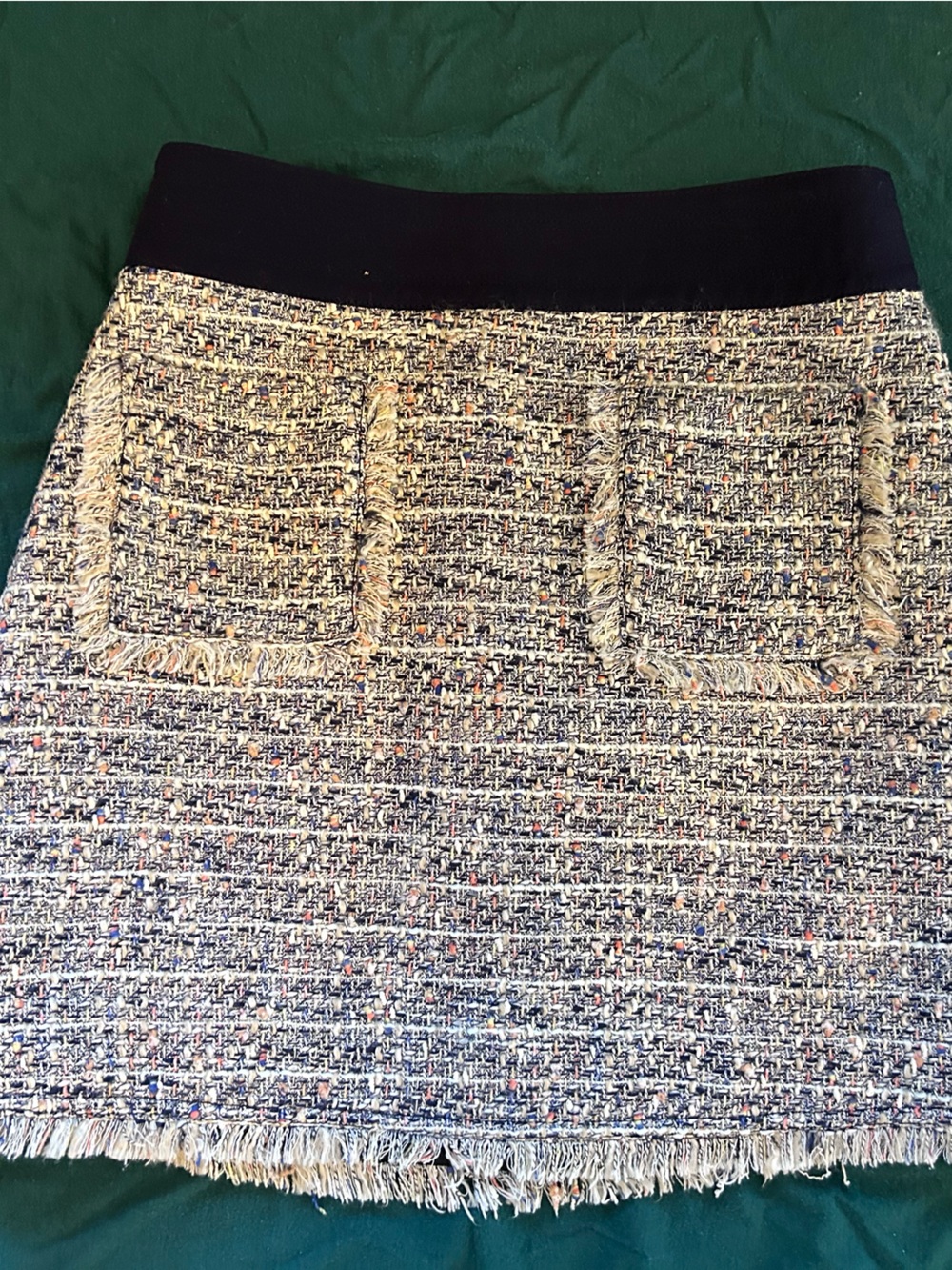 J. Crew Cream and Blue Tweed Mini Skirt with Pockets